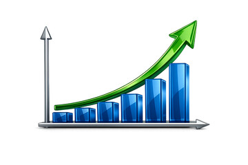 Business Growth Bar Graph with Upward Green Arrow