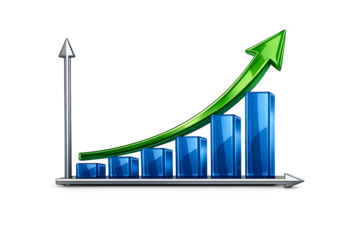 Business Growth Bar Graph with Upward Green Arrow