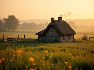 sunset in the village