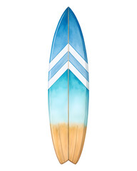 Watercolor Surfboard with Blue and White Stripes isolated on a transparent background