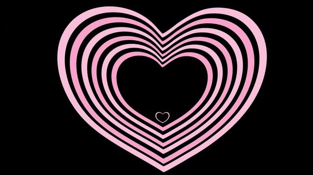 Pink concentric heart shapes tunnel loop animation background