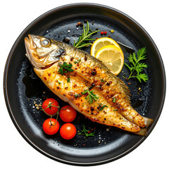 Authentic french sole meuni&egrave;re, a simple yet sophisticated fish dish with a lemon butter sauce, isolated on a white background
