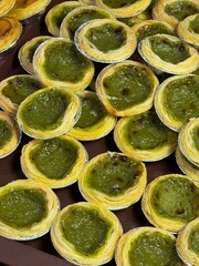 Vibrant Green Matcha Egg Tarts on Display