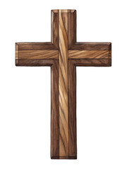 Watercolor Wooden Cross with Contrasting Grain isolated on a transparent background
