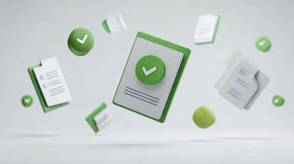 Digital document verification process virtual environment graphic animation modern workspace abstract representation