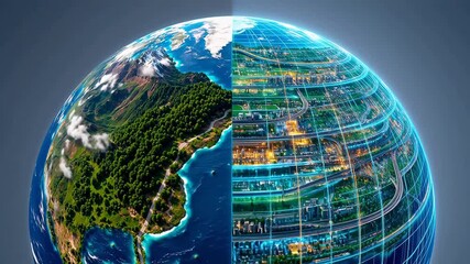 split earth globe nature and city