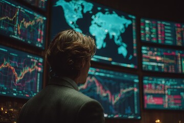 Market analysis strategies financial trading floor digital data visualization corporate environment close-up perspective business insights