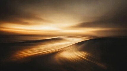 Abstract composition of flowing golden light trails creating a dreamlike landscape effect