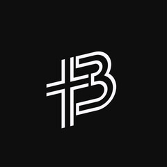 Modern Geometric Letter B and Cross Logo Design in White Outline on Black Background