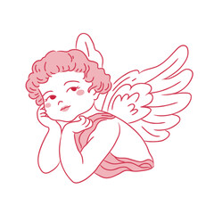 Cute cupid, baby with wings on white background. Vector doodle for Valentine's Day