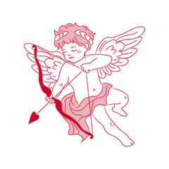 Flying cupid with bow and arrows. Cute mythical character, angel of love. Vector doodle for Valentine's Day.