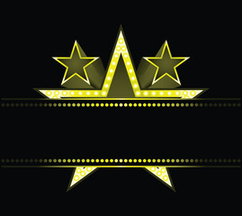 Big star behind blank neon sign on Black Background.
