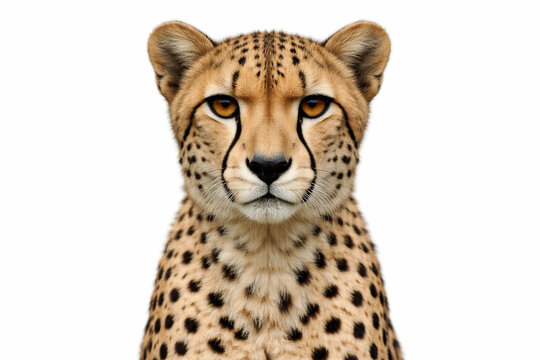 Elegant Cheetah Symmetrical Front Portrait Isolated on White