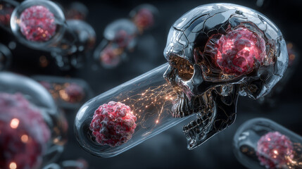 Destruction of a bacterium by silver nanoparticles. An illustration can be also used to demonstrate action of any antibiotic substance or drug