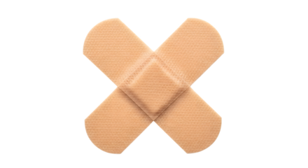 Two beige band aids crossed over each other isolated on transparent background