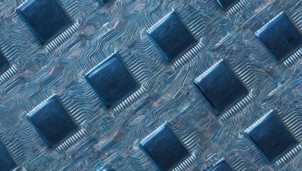 Close-up view of many interconnected circuit boards, showcasing intricate patterns of blue and translucent components