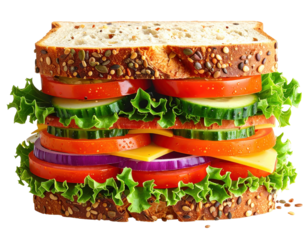 Close-up of a colorful and healthy multi-layered sandwich