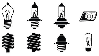 A collection of various light bulb silhouettes on a white background silhouette