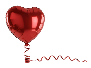 Red heart shaped helium balloon isolated on transparent background