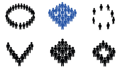 A group of people forming various shapes with their silhouettes together