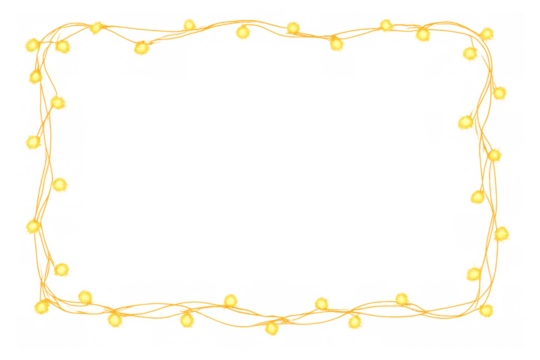 Glowing string lights creating a festive rectangular border frame for holiday celebrations on transparent background - Powered by Adobe