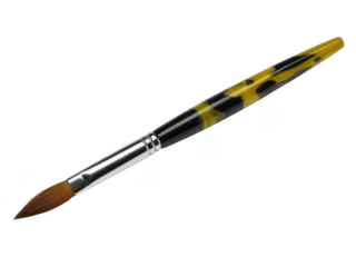Yellow and black tortoiseshell paintbrush with silver ferrule isolated on a transparent background