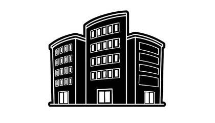 A modern black building with white lines and windows silhouette