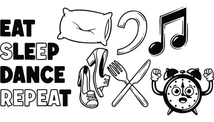 A black and white illustration of a daily routine silhouette