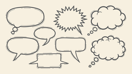 Fototapeta premium Simple Speech Bubbles Cute Thinking Clouds Frames In Hand Drawn Comic Conversation Style Handwritten Speech Balloon Shapes