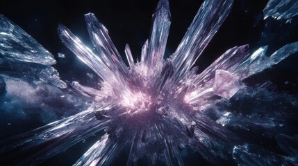 Abstract digital rendering of a glowing purple and blue crystal formation with sharp geometric points radiating light