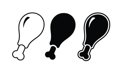 A set of three black and white chicken leg illustrations in silhouette mode