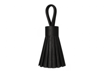 Black leather tassel charm with loop, transparent background