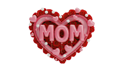 Heart-shaped "MOM" display with roses and hearts