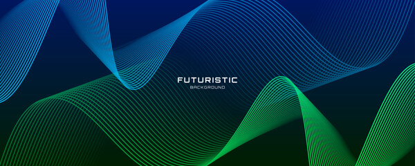 3D blue green lines techno abstract background overlap layer on dark space with waves effect decoration. Modern graphic design element stripes style concept for web, art, flyer, card or brochure cover
