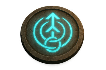 Ancient rune stone glowing with blue mystical energy