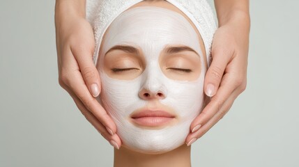 Woman enjoying a purifying facial mask during a spa beauty treatment, receiving a relaxing application from a beautician for skin care and wellness