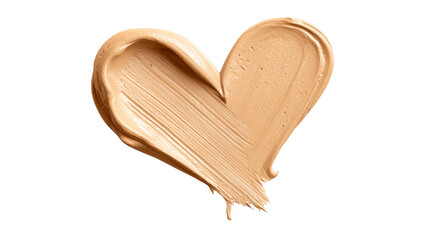 Liquid foundation cosmetic smudge forming a heart representing skin care, beauty, makeup, natural glow, and healthy complexion on a transparent background