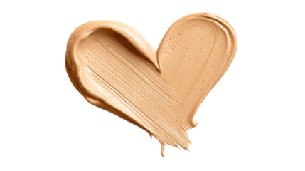 Liquid foundation cosmetic smudge forming a heart representing skin care, beauty, makeup, natural glow, and healthy complexion on a transparent background