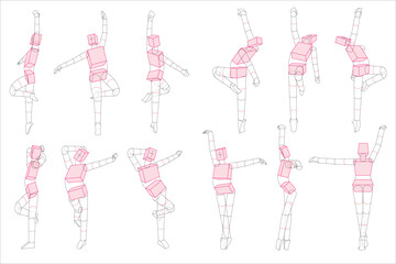 Fototapeta premium Female body poses using the 3 main masses that are focused on proportion and balance