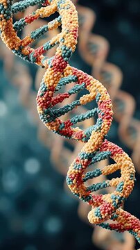 Close-up view of colorful DNA strands illustrating genetic structures and molecular biology concepts.
