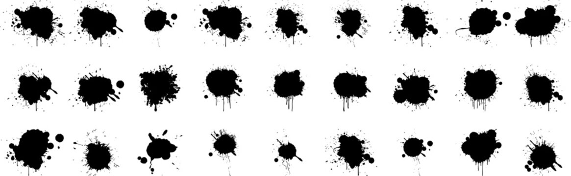 Blood drops and smears bundle. Vector collection of red splatter effects and stains.