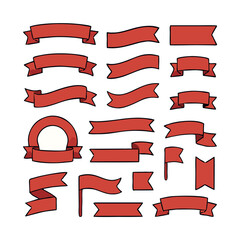 Red Ribbon Banner Set Collection &ndash; Vintage Scroll Labels and Decorative Banners Vector