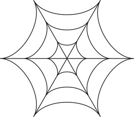 Black and white line art illustration of a symmetrical spider web