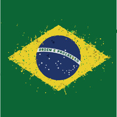 Brazil National Flag Vector Illustration on Green Background