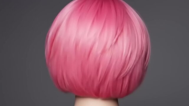 Woman with Pink Bob Haircut, Multiple Angles on Gray Background Fashion and Beauty Concept