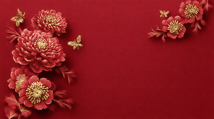 Luxury chinese background with festive oriental background red floral design elegant gold peony flower decoration subtle space for text celebration card happy new year feeling serene joy