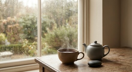 Green tea in a clear glass cup placed next to a window
