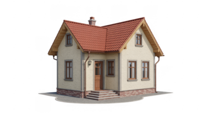 Small beige house with red roof and brown door small house isolated on a transparent background