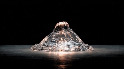 Illuminated liquid mass forms a glowing peak on a dark surface