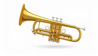 Obraz premium Shiny golden brass trumpet musical instrument with mouthpiece and valves isolated on white background for jazz band or orchestra